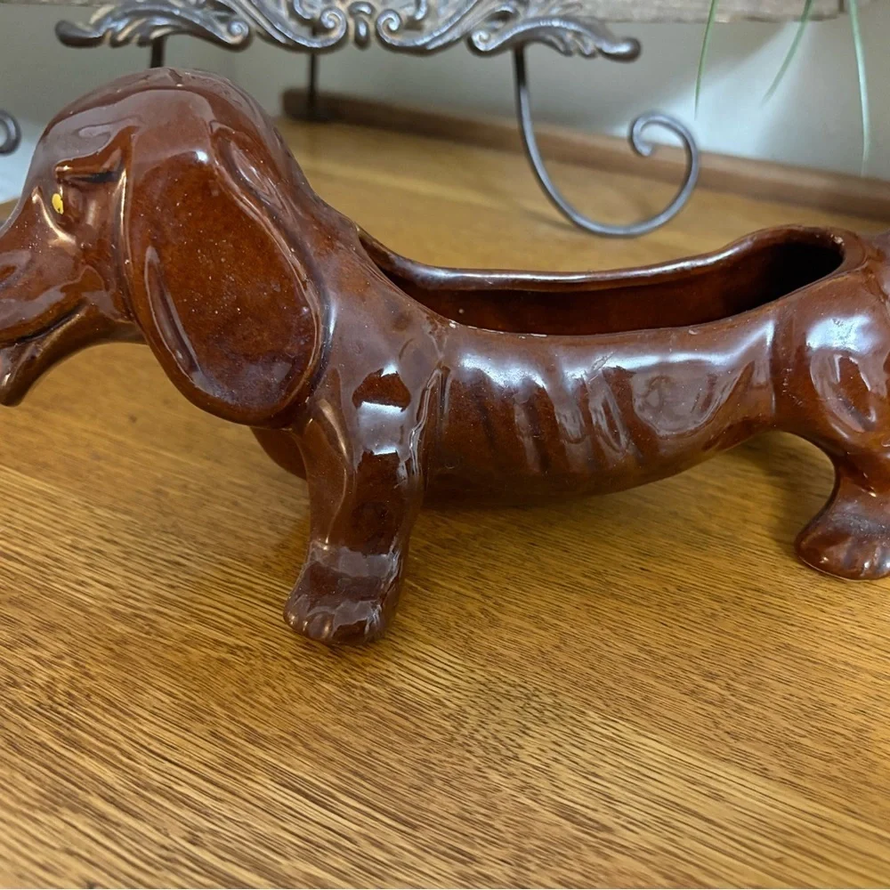 Vintage Dachshund Planter Dog Figurine Japan Doxie Ceramic - Picture 3 of 8
